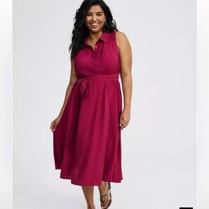 Torrid Midi Poplin Collared Shirtdress sleeveless pink size 1X